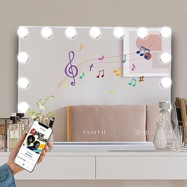VANITII Vanity Hollywood Mirror with Lights Speaker USB Charging Lighted Makeup Mirror with Bulbs 3 Lighting Modes and Desktop Light up Mirror for Bedroom Dressing Room - Image 6