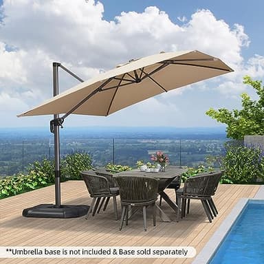PURPLE LEAF 9' X 11.5' Patio Umbrella Outdoor Cantilever Rectangle Umbrella Aluminum Offset Umbrella with 360-degree Rotation for Garden Deck Pool Patio, Beige - Image 3