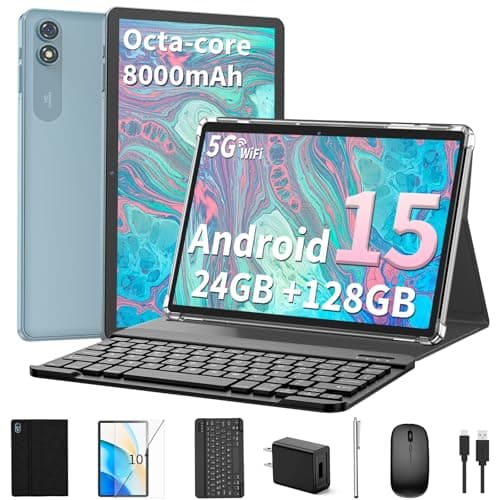 2025 Android 15 Tablet with Keyboard, 24GB+128GB+2TB Expand, 10.1 Inch Octa-Core 2-in-1 Tablets with 5G/2.4G WiFi, 8000mAh, BT5.0, GMS Certified, with Mouse, Case, Stylus, Split Screen(Black case) - Image 1