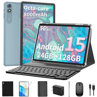 2025 Android 15 Tablet with Keyboard, 24GB+128GB+2TB Expand, 10.1 Inch Octa-Core 2-in-1 Tablets with 5G/2.4G WiFi, 8000mAh, BT5.0, GMS Certified, with Mouse, Case, Stylus, Split Screen(Black case) - Image 1