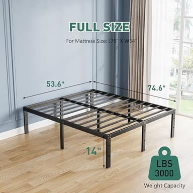 LUKIROYAL Full Metal Bed Frame - 14 inch No Box Spring Needed, Platform Design, Heavy Duty 9 Legs, Easy Assembly, Black, Full Size - Image 3
