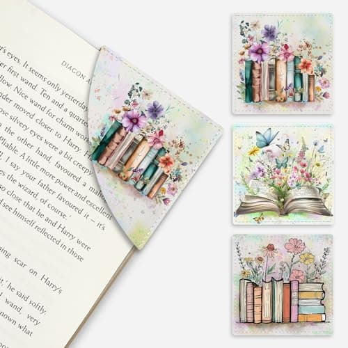 Icycay Floral Book Corner - Cute Leather Bookmarks, 3 Pcs Reading Page Markers - Gifts for Women, Men, Students and Teachers - Image 1