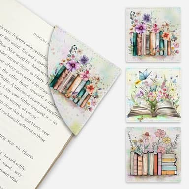 Icycay Floral Book Corner - Cute Leather Bookmarks, 3 Pcs Reading Page Markers - Gifts for Women, Men, Students and Teachers - Image 1