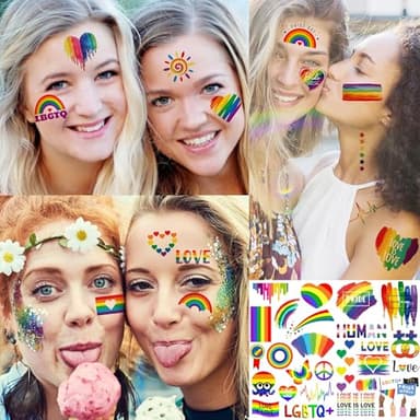 24 Sheets Pride Tattoos Temporary, Bulk Temp LGBT Rainbow Gay Pride Face Tattoos Sticker, Rainbow Flag Temporary Tattoos for Women Men Adult, Pride Equality Parades Celebration Rave Party Accessories - Image 6
