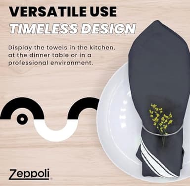 Zeppoli Classic Kitchen Towels - 15 Pack - 14" x 25" - 100% Natural Cotton Dish- Reusable Cleaning Cloths - Tea Towels - Super Absorbent - Machine Washable Hand Towels - Black Base - Image 3