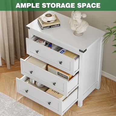 Dresser for Bedroom with 3 Drawers, Small Chests of Drawers, 27.55" Wide Farmhouse Wood Nightstand Bedside Cabinet End Table, Modern Closet Storage Organizer for Living Room, Entryway, Hallway, White - Image 3