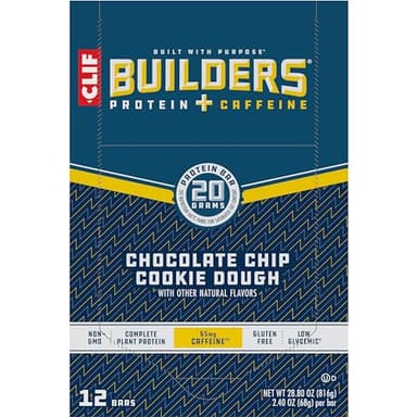 CLIF BUILDERS + Caffeine Protein Bars - Chocolate Chip Cookie Dough Flavor - 20g Plant Based Protein - Gluten Free - Non-GMO - Low Glycemic - No Artificial Sweeteners - 2.4 oz. (12 Pack) - Image 16
