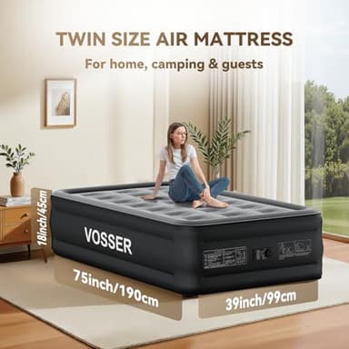 VOSSER Air Mattress Twin with Built in Pump,18” Raised Blow Up Mattress,Inflatable Mattress in 2 Mins,Single Twin Size Air Mattress for Home,Floor&Camping, Air Bed for Adults,330LB Max,Black - Image 8