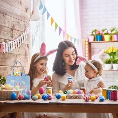 Easter Basket, Blue Easter Baskets for Kids, Cute Personalized Easter Basket with Handle for Easter Party - Image 3