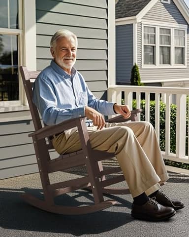 SERWALL Oversized Outdoor Rocking Chair Set of 2, HDPE Rocker for Adults, Patio Rocking Chairs for Porch, Brown - Image 7