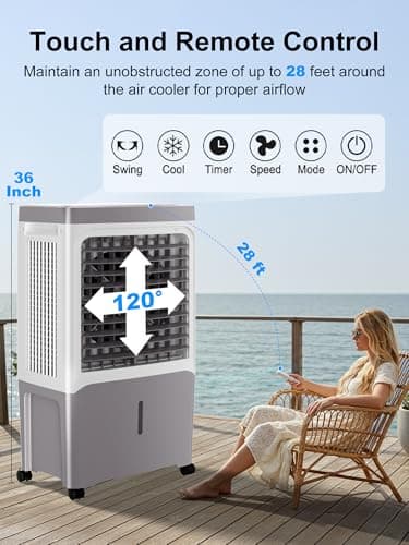 Uthfy Swamp Cooler, 2800 CFM Evaporative Air Cooler with 7 Gal Water Tank, Remote Control, 12 H Timer, 120° Oscillation, 3 Speed, Portable Air Conditioners Cooling Fan for Room, Patio, Garage, 36 Inch - Image 5