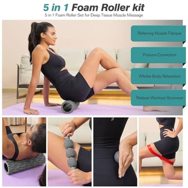 5 in 1 Foam Roller Set - Trigger Point Foam Back Roller, Muscle Roller Stick, Massage Ball, Stretching Band for Deep Muscle Massage Pilates Yoga,Fitness Exercise for Whole Body Release - Image 7