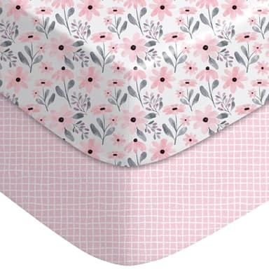 Yoofoss Pack and Play Sheets Girl 2 Pack, 38x26 Mini Crib Sheets Fitted for Baby Compatible with Graco Pack n Play Mattress,Ultra Soft Breathable Microfiber Pink Floral - Image 1