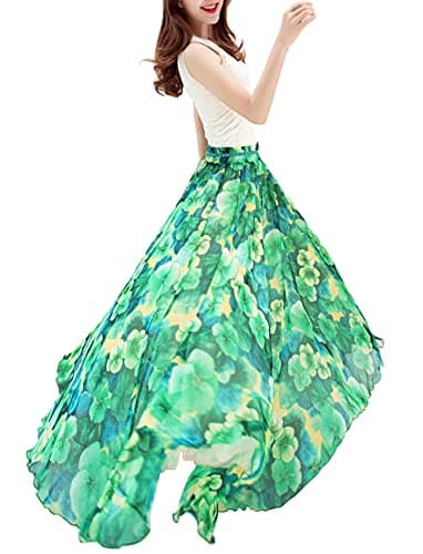 Afibi Boho Floral Long Summer Beach Chiffon Wrap Cover Up Maxi Skirt for Women (Small, Pattern 111) - Image 1