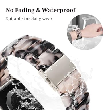 V-MORO Resin Bands Compatible with Apple Watch Series 8/9/10/11 44/45/46/42mm Lightweight Fashion Cute Strap with Starlight Stainless Steel Buckle for iwatch Ultra 49mm Series 7/SE/6/5/4/3/2/1(Tortoise Stone) - Image 4