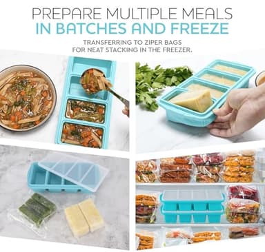 XOMOO Silicone Freezer Tray With Lid - Soup Freezer Container molds - Large Ice Cube Tray- makes 8 perfect 1 cup portions cubes, 2-Pack Freezer Storage Food Soups & Meal Prep - Oven & Dishwasher -Safe - Image 2