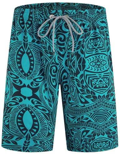 ELETOP Men's Swim Trunks Quick Dry Bathing Suit Swimming Board Shorts Mesh Lining Beach Swimwear Symbol Green S - Image 1