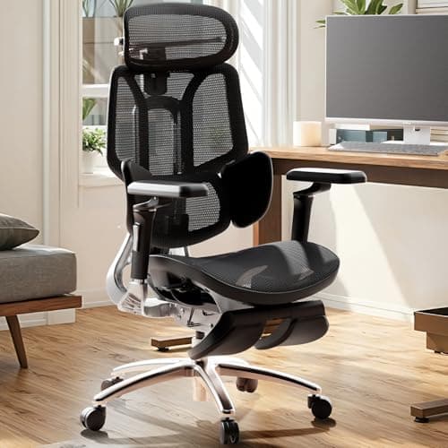 Hbada E3 Ultra Ergonomic Office Chair, Big and Tall Office Chair - with 3-Zone Dynamic Lumbar Support, 360° Mechanical Armrests, 4D Adjustable Headrest, Aluminum Alloy, Premium Mesh, Black - Image 1