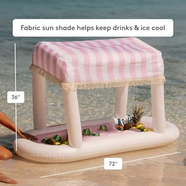 FUNBOY Giant Floating Pink Cabana Stripe Drink Station, Removable Fabric Shade with Fringe, Perfect for Parties, Table-Top Decorations and in-Pool Refreshments. - Image 3
