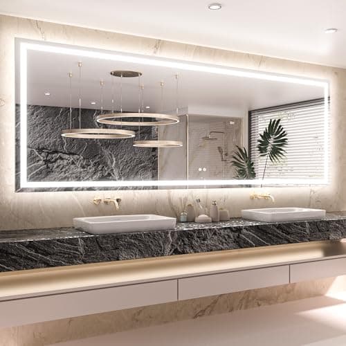 Keonjinn 96 ” x 36 ” Lighted Mirror for Bathroom Wall, LED Mirror with Frontlit & Backlit, Large Bathroom Mirror with Lights, Dimmable 3-Color Lights, HD Tempered Glass, UL-Listed LED Driver - Image 1