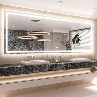 Keonjinn 96 ” x 36 ” Lighted Mirror for Bathroom Wall, LED Mirror with Frontlit & Backlit, Large Bathroom Mirror with Lights, Dimmable 3-Color Lights, HD Tempered Glass, UL-Listed LED Driver - Image 1