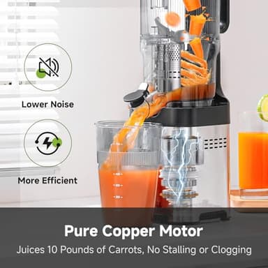 AMZCHEF Cold Press Juicer, 5.4" Juicer Machines with Large Feed Chute for Whole Fruits & Vegetables, Stainless Steel Juice Extractor with Large Auger, Triple Strainers, Easy Cleanup & Assembly - Image 4