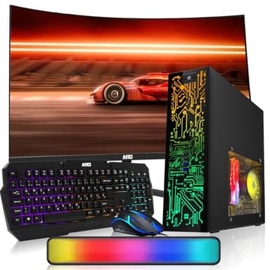 Hp Desktop Computer PC – Intel Core i5, 16GB ARGB RAM, 256GB SSD, 24 Inch Curved Monitor, RGB Keyboard with AI Copilot Key and Mouse, RGB Soundbar, Windows 11(Renewed) - Image 1