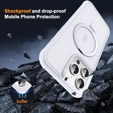 SKYLMW Compatible with iPhone 16 Pro Case with Invisible Magnetic O-Ring Stand Military-Grade Phone Case for iPhone 16 Pro 6.3" [Compatible with Mag-Safe][Great Grip Feeling],Translucent - Image 7