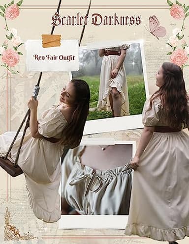 Cottagecore Off The Shoulder Medieval Renaissance Fairy Dress - Beige S - Image 3