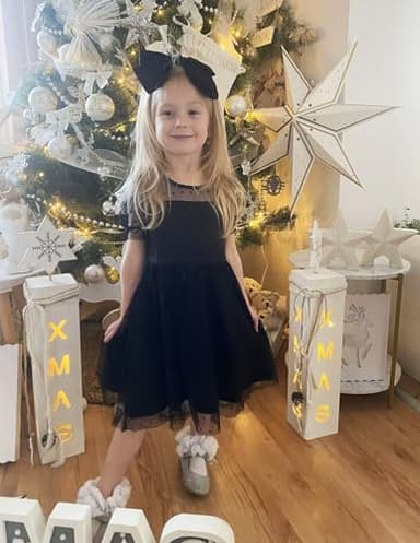 Arshiner Toddler Girls Tulle Summer Puff Sleeve Baby Girls Tutu Princess Party Casual Dress 4-5 Year Black - Image 4