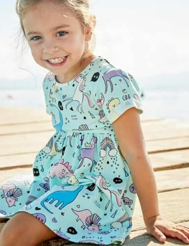 Toddler Girl's Dinosaur Summer Dresses Clothes,Short Sleeve Casual Outfits 5t Blue - Image 2