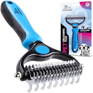 Pat Your Pet Deshedding Brush - Double-Sided Undercoat Rake for Dogs & Cats - Shedding Comb and Dematting Tool for Grooming, Extra Wide - Image 1