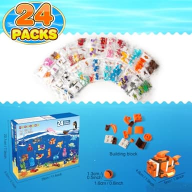 HOGOKIDS 24 Pack Party Favors for Kids Building Set - 629PCS Marine Animals Building Blocks Toy for Goodie Bag Stuffers Classroom Prizes, Valentines Day Easter Birthday Gift for Boys Girls Ages 6-12 - Image 8