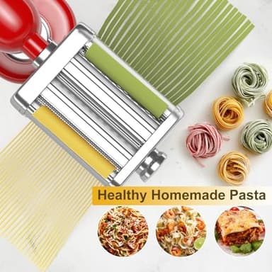 3IN1 Pasta Maker Attachment for All KitchenAid Mixers, Kitchen aid Pasta Attachment Includes Pasta Sheet Roller, Spaghetti Cutter & Fettuccine Cutter, with Cleaning Brush - Image 3