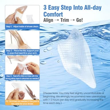 Plantar Fasciitis Relief Arch Support Insert Soft Gel Arch Pad Adhesive Orthotic Shoe Insole for Flat Feet & High Arch Support Cushions for Flats Sandals Trim to Fit - 2 Pairs - Image 5