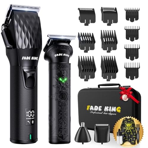 FADEKING® Professional Hair Clippers for Men - Cordless Beard Trimmer for Men, LCD Display Hair Clippers and Trimmer Set for Barber Haircut & Mens Grooming with Travel Case(Black) - Image 1