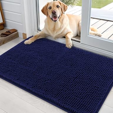 OLANLY Dog Door Mat for Muddy Paws 36x24, Absorbs Moisture and Dirt, Absorbent Non-Slip Washable Doormat, Quick Dry Chenille Mud Mat for Dogs, Entry Indoor Entryway Carpet for Inside Floor, Navy Blue - Image 1