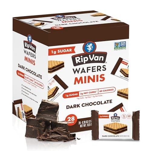 Rip Van Wafels Dark Chocolate Mini Wafer Cookies - Healthy Snacks - Mini Keto Cookies - Keto Snacks - Low Carb, Low Sugar (1g), Low Calorie and Vegan Snack - 28 Count - Image 1