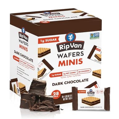Rip Van Wafels Dark Chocolate Mini Wafer Cookies - Healthy Snacks - Mini Keto Cookies - Keto Snacks - Low Carb, Low Sugar (1g), Low Calorie and Vegan Snack - 28 Count - Image 1