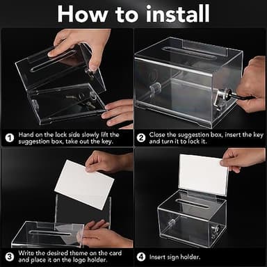 VOISEN Clear Donation Box with Lock,2 Pack Ballot Box with Sign Holder,Suggestion Box for Fundraising, Voting Box with Slot for School,Conference 6.2x4.6x3.9 Inch - Image 4