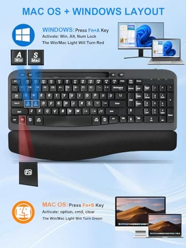 Wireless Keyboard and Mouse Combo, Wave Keys Computer Ergonomic Keyboard with Cushioned Plam Rest, Phone Holder, 2.4GHz Silent 6 Button Wireless Mouse Set for Laptop, PC, Windows, Mac (Black) - Image 7