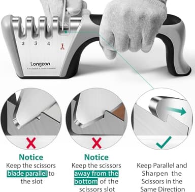 Longzon 4-in-1 Knife Sharpener [4 Stage] with a Pair of Cut-Resistant Glove, Original Premium Polish Blades, Best Kitchen Knife Sharpener Really Works for Fruit Knife and Steel Knives, Scissors - Image 6