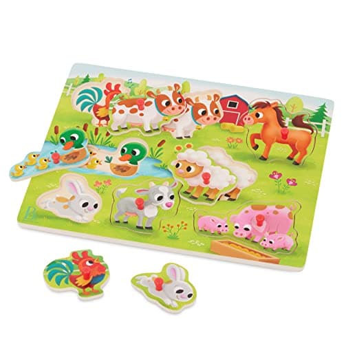 B. toys – Peek & Explore – Farm Animals – Wooden Peg Puzzle – Farm Puzzle for Toddlers, Kids – 8 Farm Animal Pieces – Cow, Horse, Sheep & More – 2+ Years - Image 1