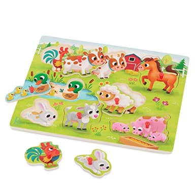 B. toys – Peek & Explore – Farm Animals – Wooden Peg Puzzle – Farm Puzzle for Toddlers, Kids – 8 Farm Animal Pieces – Cow, Horse, Sheep & More – 2+ Years - Image 1