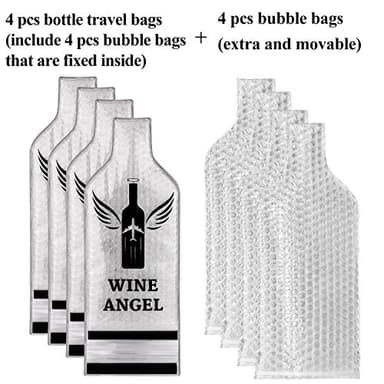 [UPGRADED PROTECTION] 4 Set (8 pcs) Reusable Wine Bags for Travel, Wine Travel Protector, Bottle Travel Sleeve Case For Airplane, Car, Cruise, TRIPLE Protection Luggage Leak-Proof Safety Impact Resist - Image 3