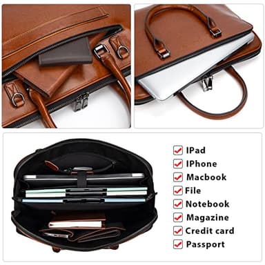 Blofinche Genuine Leather laptop Briefcase: Messenger shoulder bag 15 16 inch men macbook case women work satchel designer handbag Brown - Image 3
