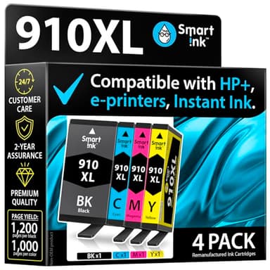 Smart Ink Remanufactured Ink Cartridges Replacement for HP 910XL 910 XL Black and Color Combo Pack to use with OfficeJet Pro 8025e 8025 8028e 8028 8035e 8035 OfficeJet 8015e 8022e 8015 8022 Printers - Image 1