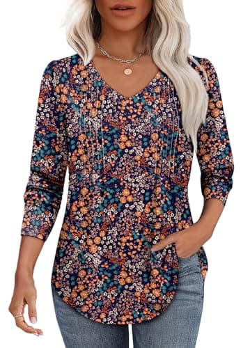 Alaroo Plus Size Tops for Women Blouses Maternity Shirts 2025 Fall Winter Clothes Boho Fashion Outfits V Neck Print 08 2XL - Image 2