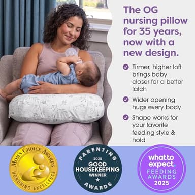 Boppy Nursing Pillow - Ergonomic Bottle & Breastfeeding Pillow with High, Firm, Large Area, Water-Repellent Cushion with Washable Cover; Baby Safety Alliance Verified - Gray Gentle Leaves - Image 3