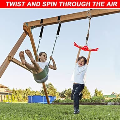 Ninja-Twister Swing Spins Set: Slackline Attachments - 360° Handle Twist-Spin Flips Toy Activate Ninja Powers Warrior Accessories Kids Hang Toys for Playground Backyard, Red - Image 5